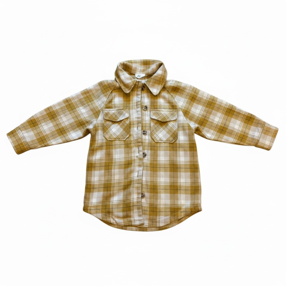 New In Plaid Flannel Shacket Size M Yellow White Long Sleeve Button Down